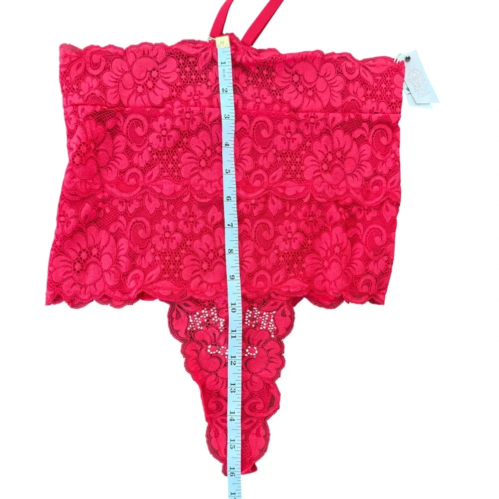 We are HAH Cigar Panty High Waisted Thong Red‎ Lace Adjustable Straps M NEW